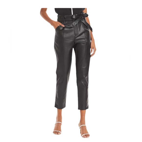 Lucy Paris Faux Leather Paperbag High Waist Ankle Pants Black NEW Large - Picture 2 of 9